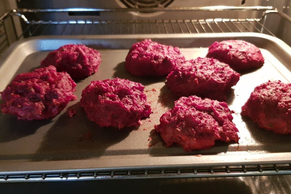 beetroot shami kebabs on baking tray