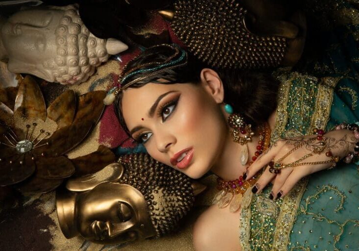 beautiful arabic style bride in ethnic clothes